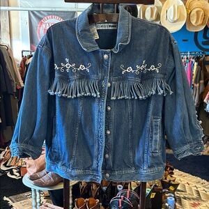Embroidered Fringe Denim Jacket